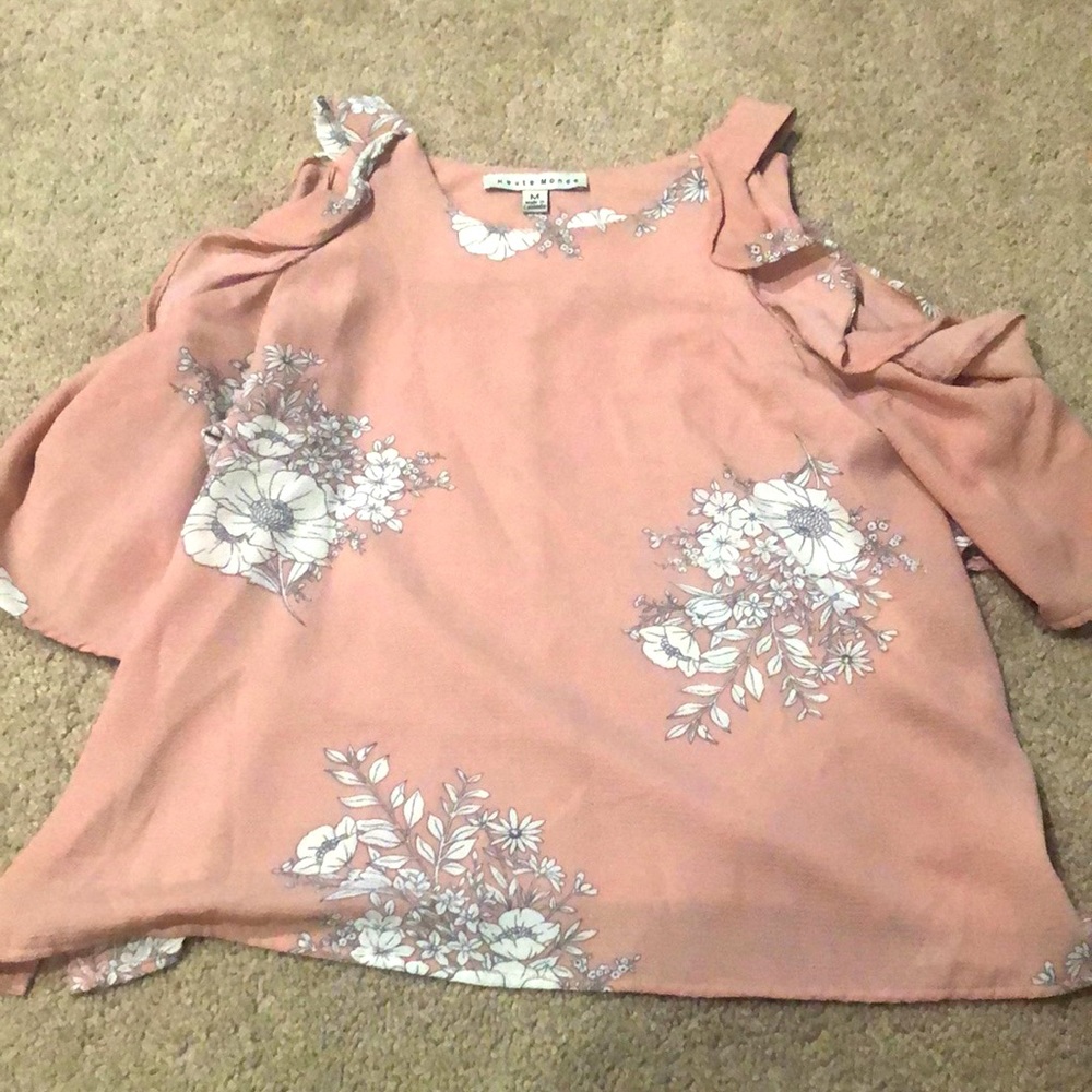 A Pink blouse with flowers and open shoulders